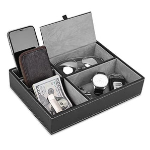 js nova juns valet tray, 5 compartments pu leather dresser valet organizer for watches and jewelry